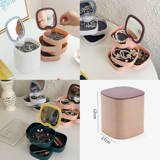 4 Layer Rotating Jewelry Organizer with Mirror