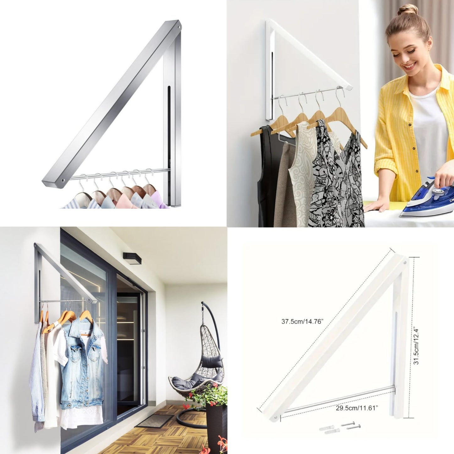 Metal Aluminum Wall Mount Adjustable Clothes Hanger Rack